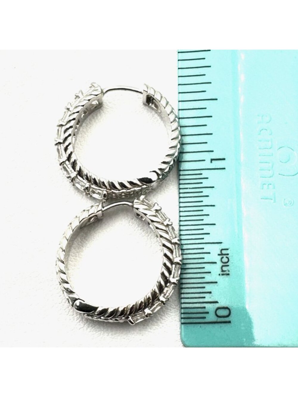 Judith Ripka Sterling Silver Diamonique Cubic Zircon 1" Pierced Hoop Earrings - Picture 4 of 4